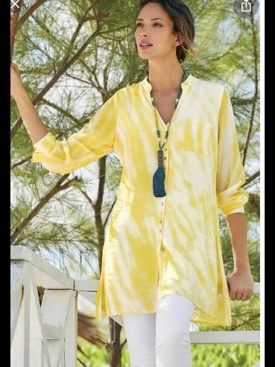 Soft Surroundings Tops - Soft Surroundings long sleeve button up yellow long length blouse size M